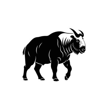 Bold black and white illustration of a majestic gaur or bison in a powerful side profile, embodying strength and wild nature for a striking emblem design