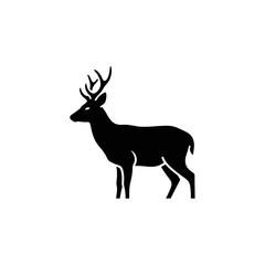 Fototapeta premium Minimalist Black Silhouette of a Standing Stag Deer for Wildlife Conservation and Nature Inspired Graphic Design Projects