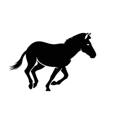 Fototapeta premium A minimalist black silhouette of a running zebra representing wild animal movement and strength in a clean vector graphic design