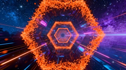 Fototapeta premium Abstract hexagonal tunnel with glowing particles