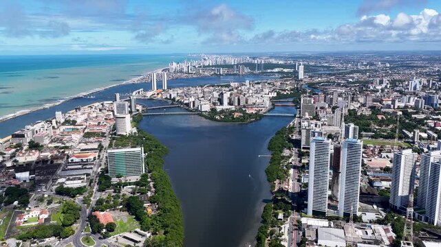 Recife Skyline In Recife Pernambuco Brazil. Capturing The Hustle And Bustle Of A Vibrant City From Above. Business Sky Downtown Cityscape. Business Downtown Panoramic. Recife Pernambuco.