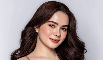 Fototapeta premium A stylish Japanese woman is captured with soft, modern aesthetics, featuring gentle lighting and delicate expressions that highlight the balance of elegance and simplicity.