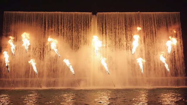 Fiery waterfall spectacle