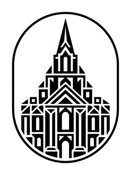 Minimalist geometric church icon black and white cathedral vector illustration. EPS Editable. Vector Illustrations.