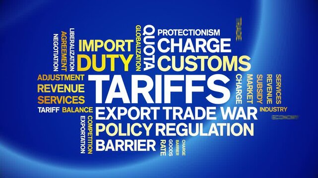 Tariffs animated word cloud-text design animation tag kinetic typography seamless loop.