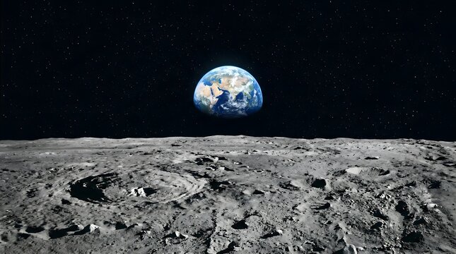 Earthrise from the moon surface dramatic planetary view