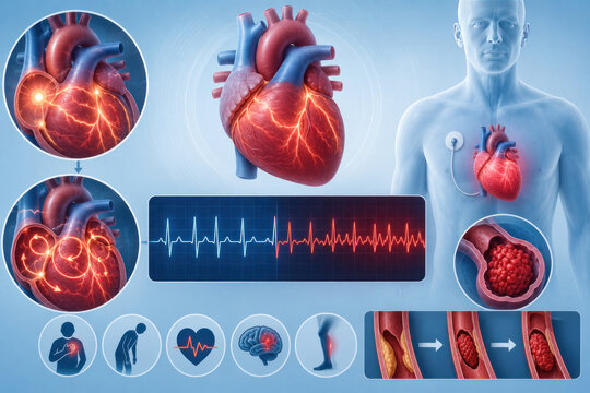 Atrial Fibrillation Medical Infographic With Irregular ECG and Blood Clot Risk