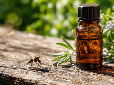 Natural Mosquito Repellent Essential Oil With Mosquito Outdoors
