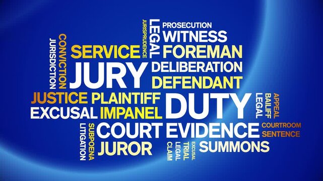 Jury Duty animated word cloud-text design animation tag kinetic typography seamless loop.