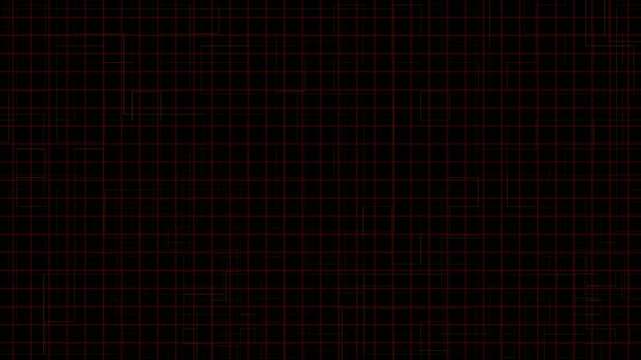 Modern abstract geometric grid background featuring intersecting red and orange lines on a black backdrop. Perfect for technology, digital design, cyber