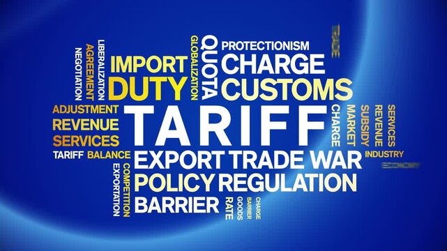 Tariff animated word cloud-text design animation tag kinetic typography seamless loop.