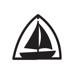 Fototapeta premium Black sailboat icon in a rounded triangular frame