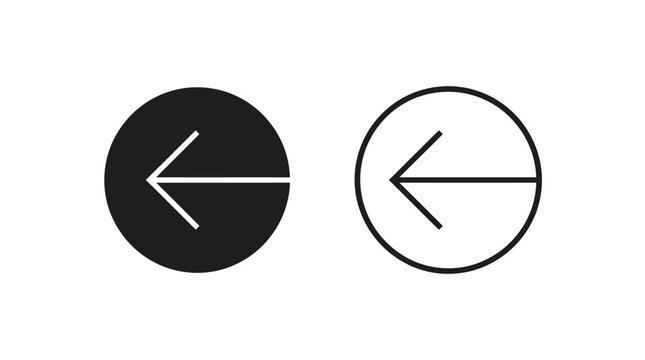 Two minimalist vector arrow icons featuring a solid black circular design and a simple white outlined circular shape for modern user interface navigation and digital graphics