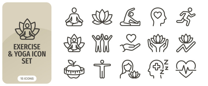 Exercise and yoga icon set, healthy lifestyle and wellness vector line icons, fitness and meditation symbols