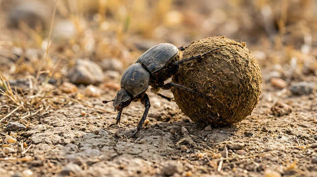 Dung Beetle Pushing Ball of Dung