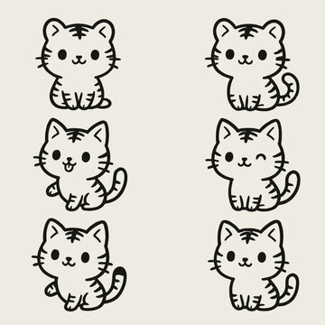 Cute cartoon cats in a row.