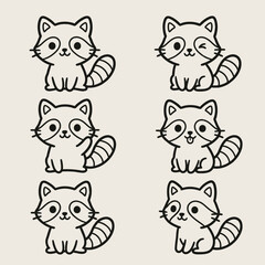 Obraz premium Cute cartoon raccoons in various poses.