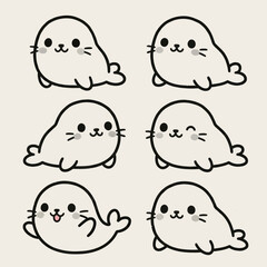 Cute cartoon seal expressions variety. © black