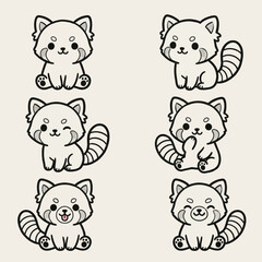 Fototapeta premium Cute cartoon red panda illustrations.