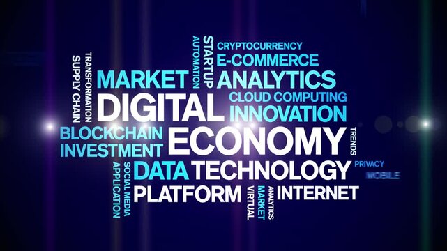 Digital Economy animated word cloud-text design animation tag kinetic typography seamless loop.