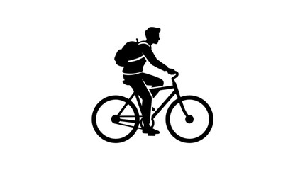 Fototapeta premium Person Riding Bicycle with Backpack in Urban Silhouette Minimalist Style