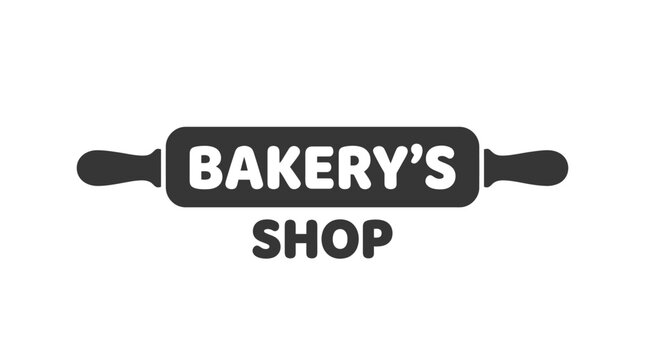 Minimalist bakery shop logo design featuring a dark grey rolling pin icon with bold cream typography on a smooth light beige background for modern branding