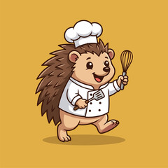 Fototapeta premium Cute Hedgehog Chef Character Vector Illustration with Kitchen Tools