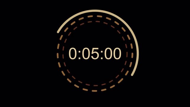 10 second countdown timer sequence with golden brown number text glowing from 10 to 0 with interesting circle elements. Circle countdown timer 10 sec on black background 4K UHD