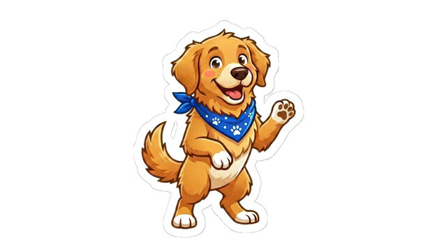 Cute Cartoon Golden Retriever Puppy Waving Hello