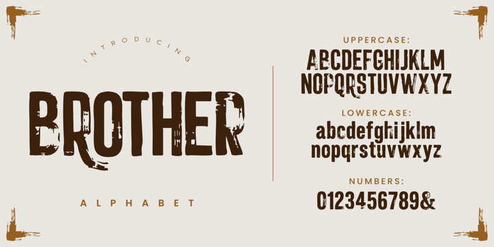 Brother bold rugged brush display font with heavy distressed eroded ink texture