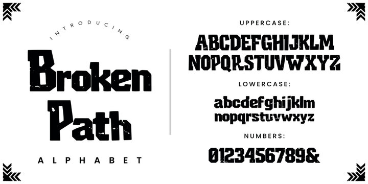 Broken Path rugged slab serif display font with distressed stamp texture for adventurous designs