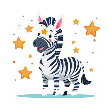 Cute cartoon zebra with stars and smile