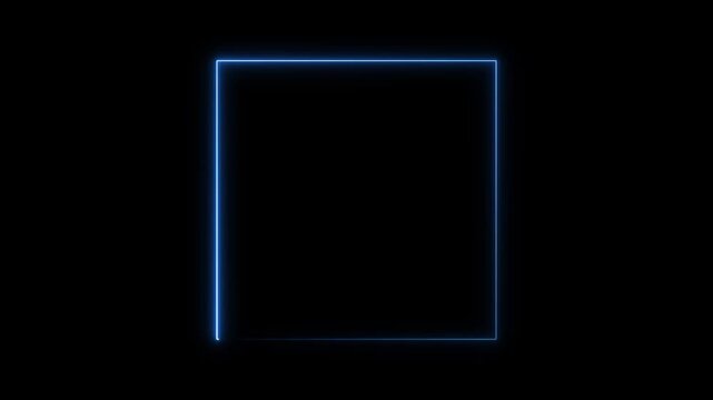Glowing blue neon square outline on a black background light
