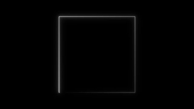 Glowing white neon square outline on a black background light