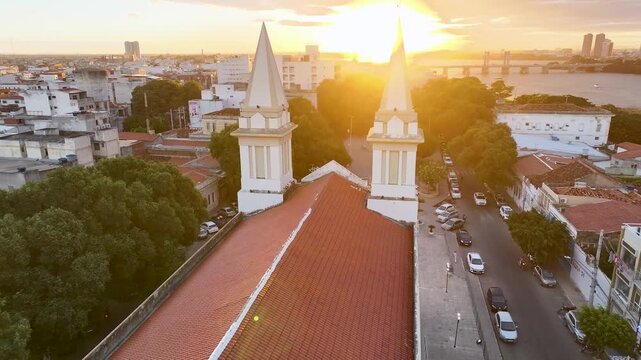 Sunset Juazeiro Skyline In Juazeiro Bahia Brazil. Stunning Baroque Church Contrasts With The Landscape . Building Town Sky Illumination Urban. Outdoor Panorama. Juazeiro Bahia.
