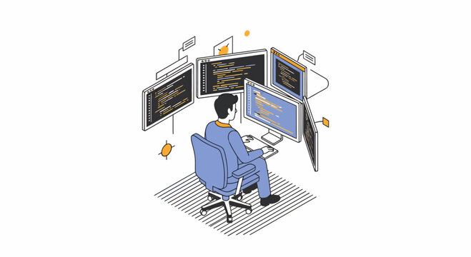 Coder work on dev code tech web app data flow task plan goal icon tool link