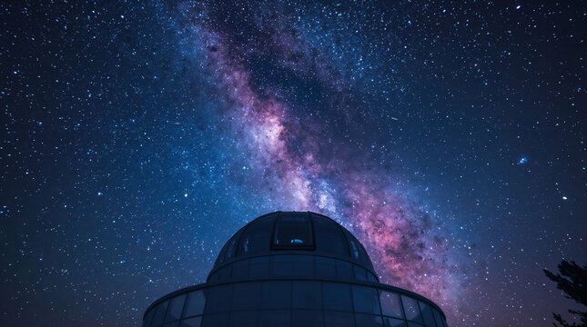 Observatory dome under milky way night sky