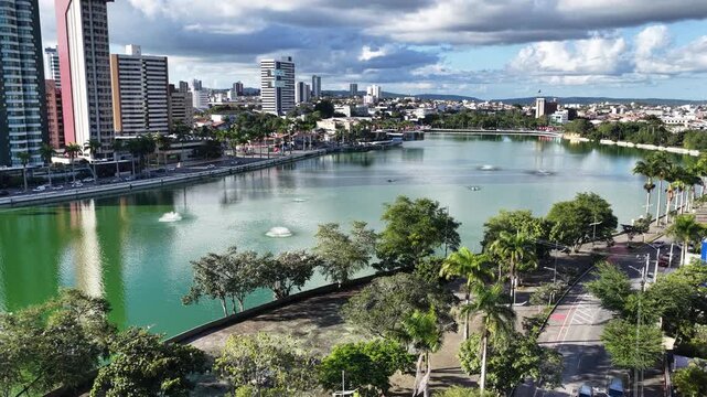 Lakefront Park In Campina Grande Paraiba Brazil. City Skyline Showing Modern And Traditional Architecture. Construction Landscape Crowded Beautiful. Construction Town. Campina Grande Paraiba.