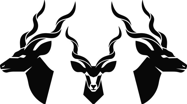 Kudu heads are arranged in a trio to form a bold graphic wildlife design element.