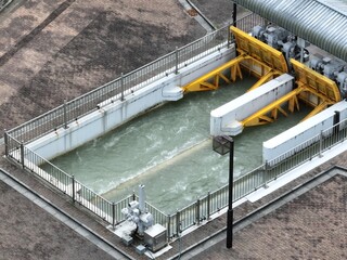 Aerial View of Kagawa Canal Memorial Park and Water Infrastructure in Kagawa, Japan © Doggy Drone