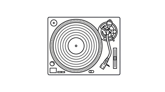 Turntable Vinyl Record Player Top View Line Art