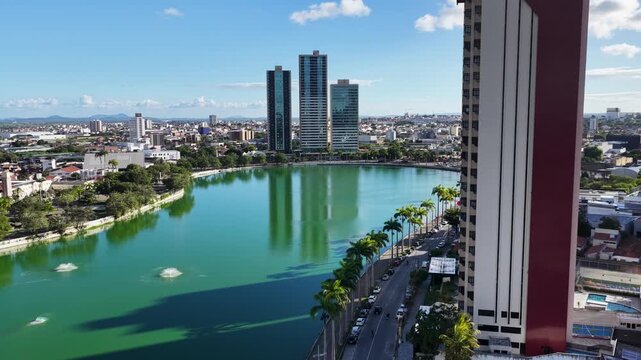 Lakefront Park In Campina Grande Paraiba Brazil. City Skyline Showing Modern And Traditional Architecture. Construction Landscape Crowded Beautiful. Construction Town. Campina Grande Paraiba.