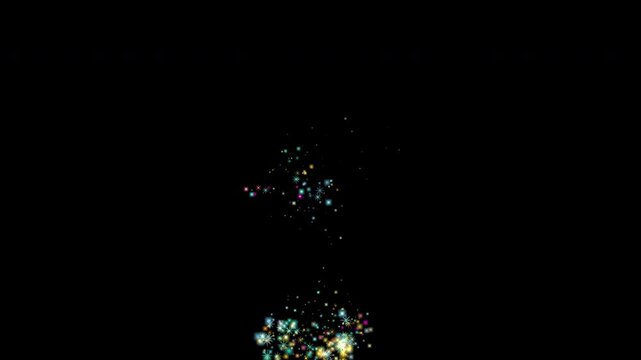 Colorful animated particles and stars move quickly in four directions with motion trails: from right to left, from left to right, from top to bottom, and from bottom to top.