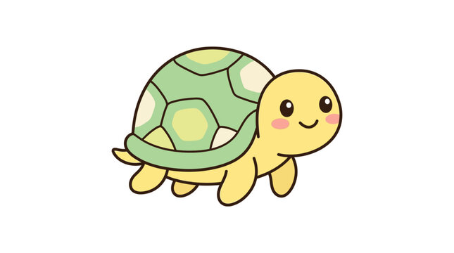Smiling Cartoon Turtle Walking Alone.