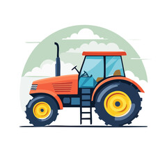 Obraz premium Orange tractor side view flat vector illustration