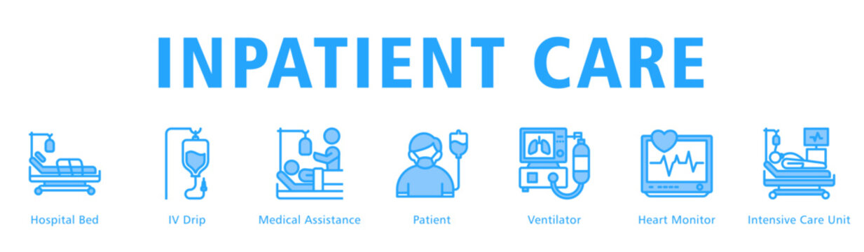 Inpatient Care web banner icon vector illustration representing hospital ward services and continuous patient monitoring.