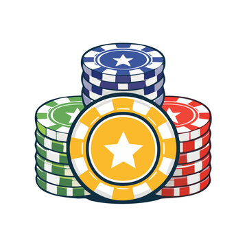 Colorful poker chips stack with star symbols