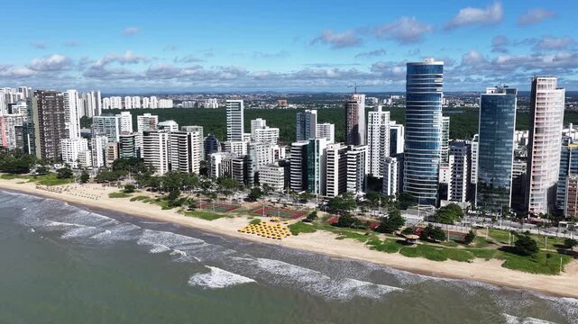 Recife Skyline In Recife Pernambuco Brazil. Aerial View Of A High-Rise Buildings And Traffic Showcasing Urban Life. Shore Sky Beach Sea. Seaside Panoramic. Recife Pernambuco.