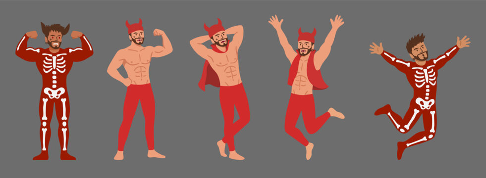 muscular men dressing as red devils halloween bundle set