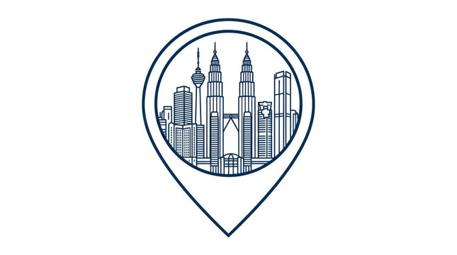 Kuala Lumpur Skyline Map Pin Icon, Modern City Landmark Illustration